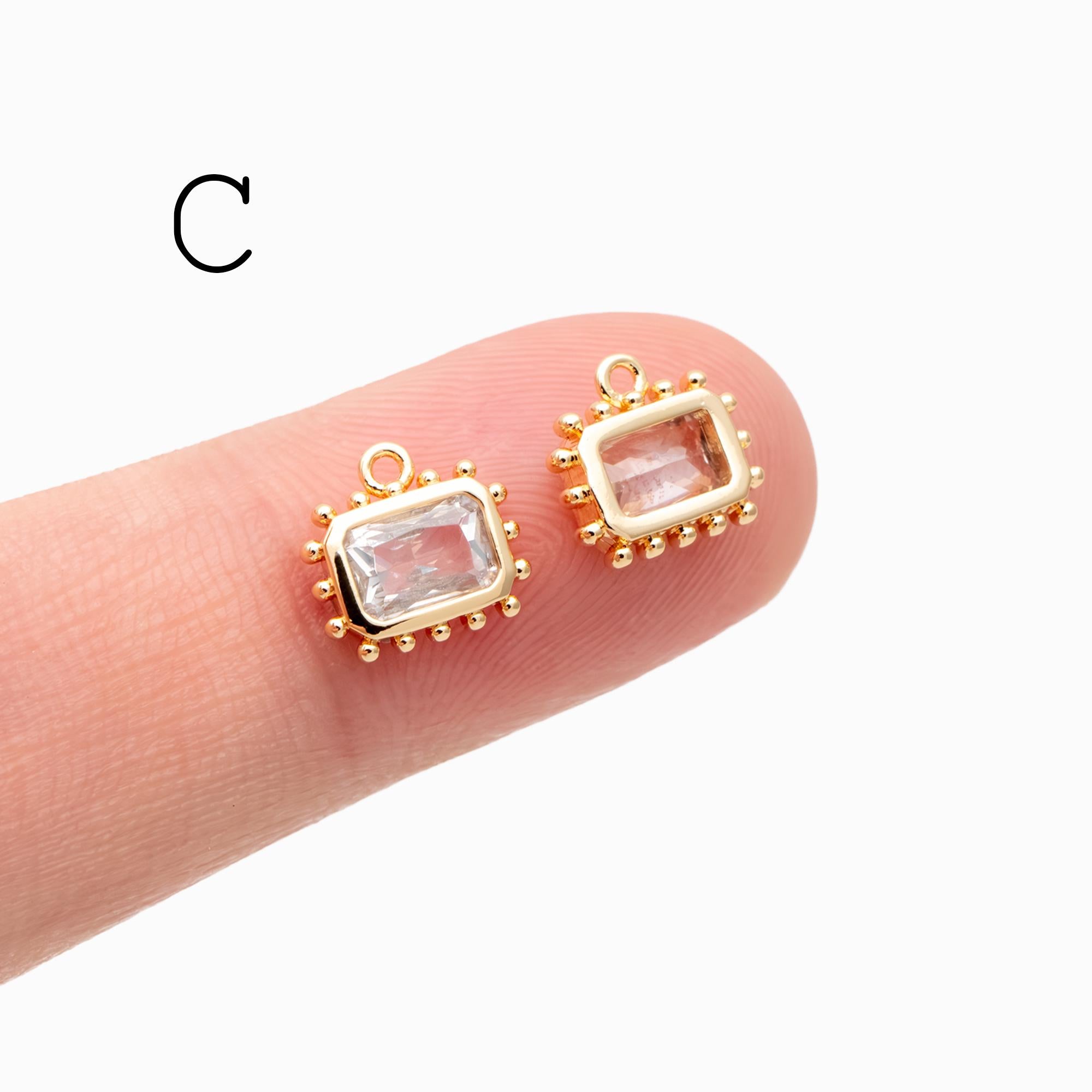 10pcs CZ Pave Teardrop/ Heart/ Rectangle/ 0val/ Marquise Charms, Gold plated Brass, Geometric Earring Charms (GB-4122)